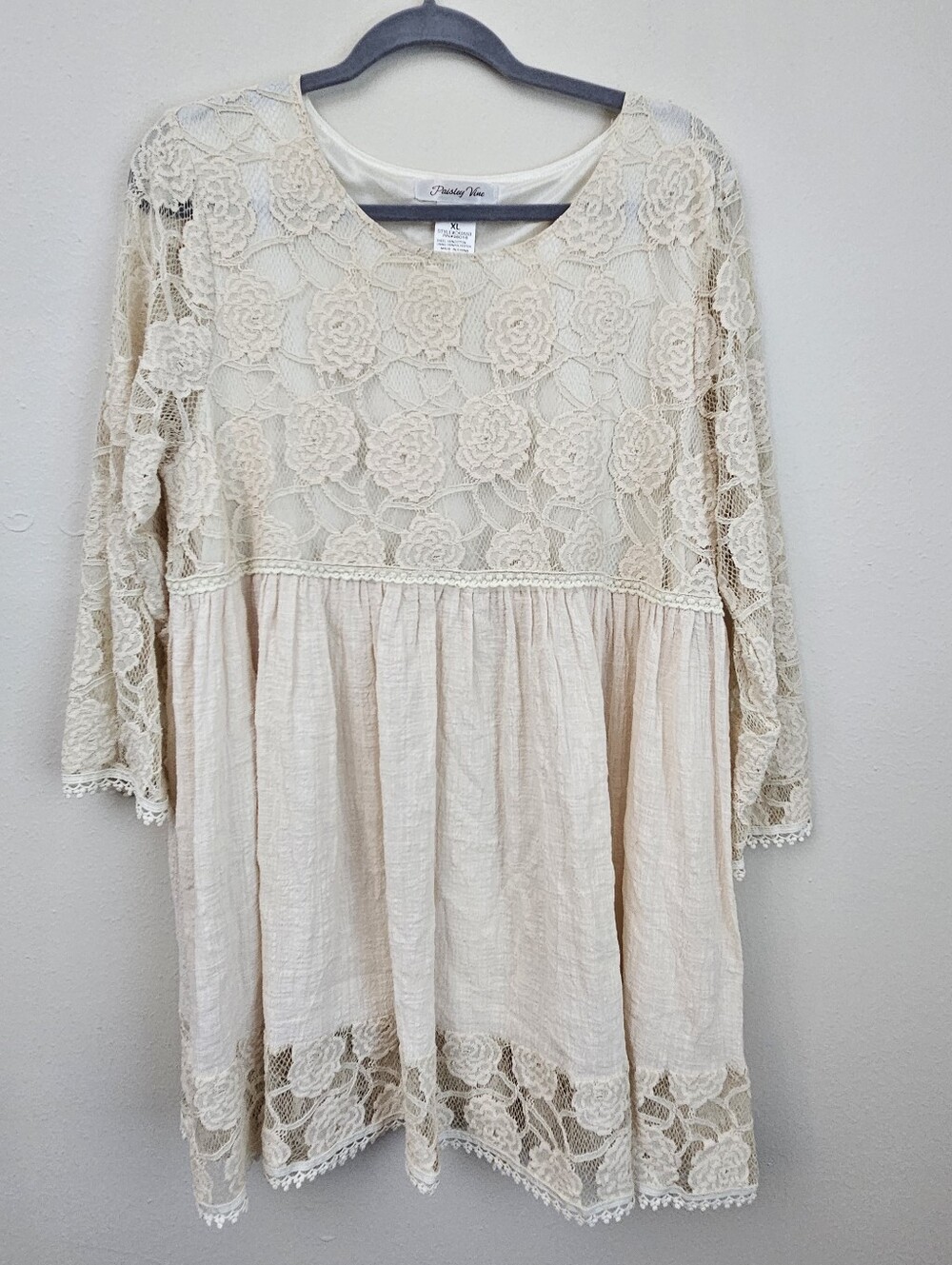Paisley Vine Dress XL Beige Lace Boho Chic Style